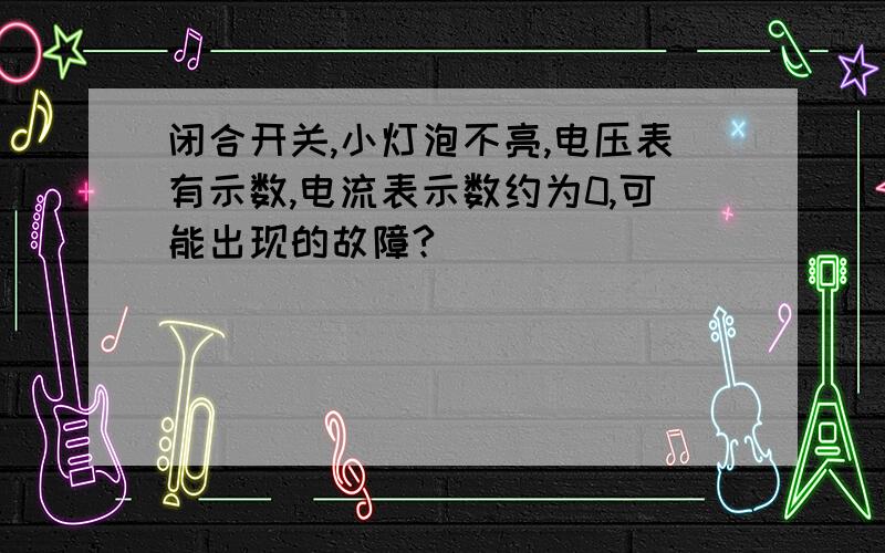 闭合开关,小灯泡不亮,电压表有示数,电流表示数约为0,可能出现的故障?