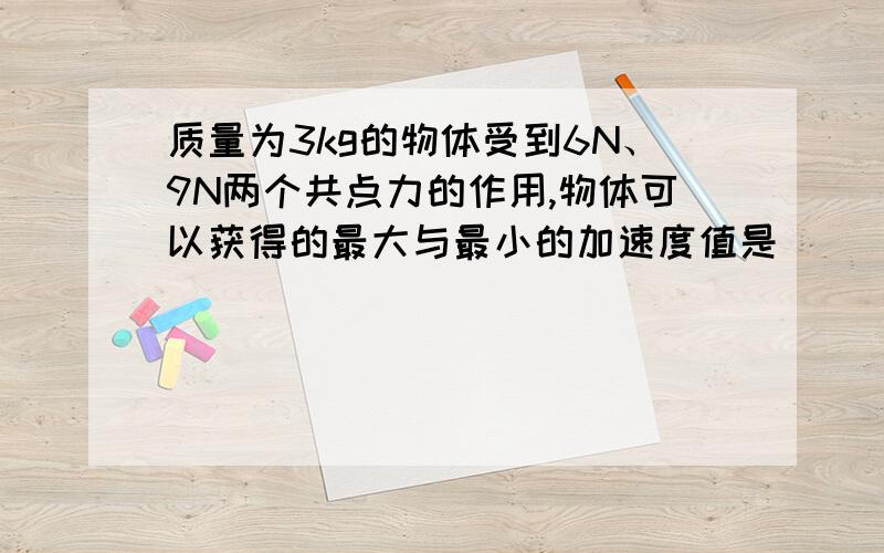 质量为3kg的物体受到6N、9N两个共点力的作用,物体可以获得的最大与最小的加速度值是___