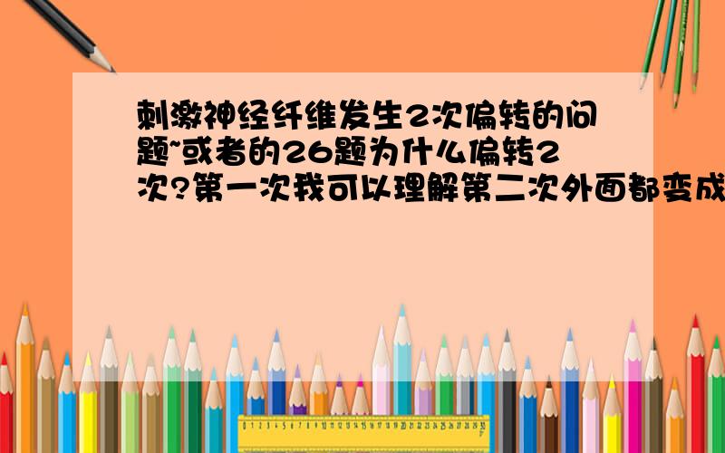 刺激神经纤维发生2次偏转的问题~或者的26题为什么偏转2次?第一次我可以理解第二次外面都变成负电位了,怎么有电流呢?迥异..= -``