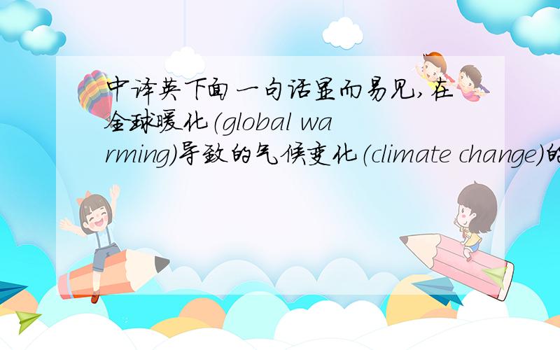 中译英下面一句话显而易见,在全球暖化（global warming）导致的气候变化（climate change）的威胁之下,全球正直面低碳挑战（low-carbon challenge）,因此,发展低碳经济,减少碳排放（carbon emission reducti