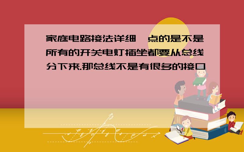 家庭电路接法详细一点的是不是所有的开关电灯插坐都要从总线分下来.那总线不是有很多的接口