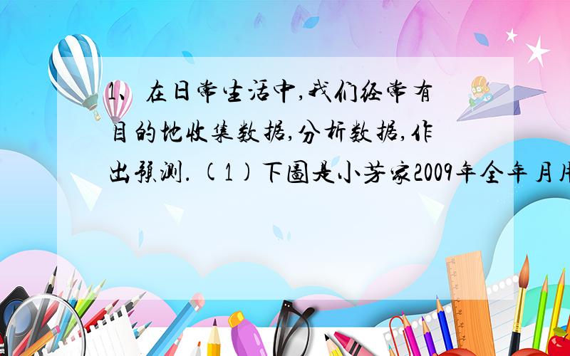 1、在日常生活中,我们经常有目的地收集数据,分析数据,作出预测． (1)下图是小芳家2009年全年月用电量的