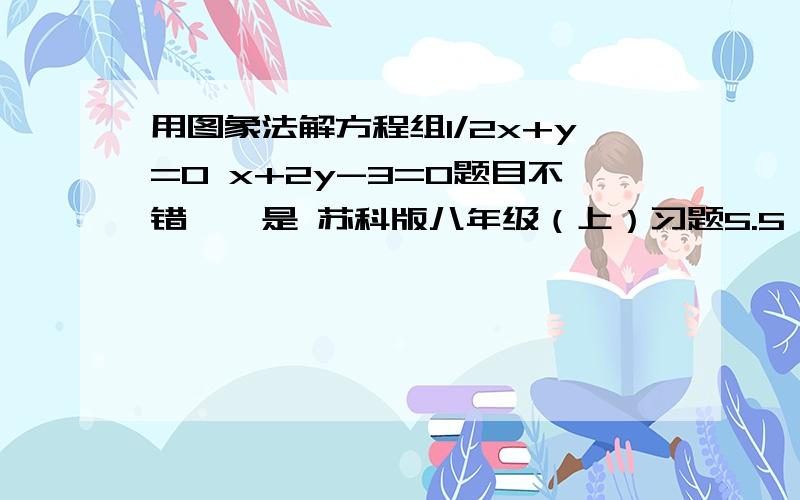 用图象法解方程组1/2x+y=0 x+2y-3=0题目不错、、是 苏科版八年级（上）习题5.5 第二题第三问