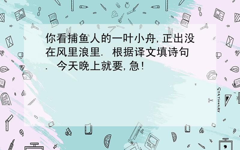 你看捕鱼人的一叶小舟,正出没在风里浪里. 根据译文填诗句. 今天晚上就要,急!