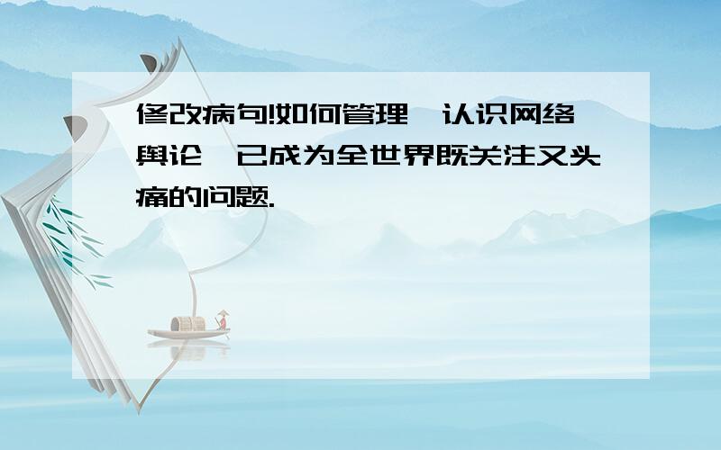 修改病句!如何管理、认识网络舆论,已成为全世界既关注又头痛的问题.