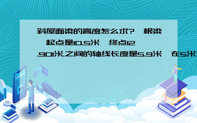 斜屋面梁的高度怎么求?一根梁,起点是10.5米,终点12.901米.之间的轴线长度是5.9米,在5米处有根梁·请指教下怎么求它的高度?起点和终点是指高度，5.9米是之间的长度！