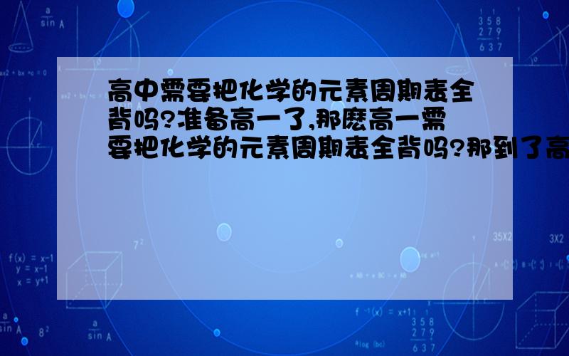 高中需要把化学的元素周期表全背吗?准备高一了,那麽高一需要把化学的元素周期表全背吗?那到了高三要全背还是高一要全背呢?