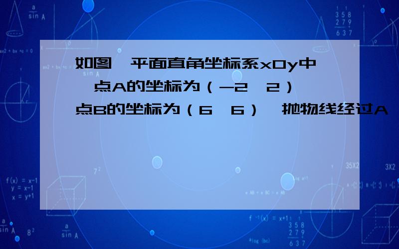 如图,平面直角坐标系xOy中,点A的坐标为（-2,2）,点B的坐标为（6,6）,抛物线经过A、O、B三点,连接OA