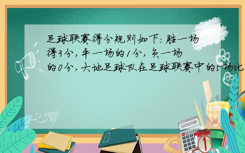 足球联赛得分规则如下：胜一场得3分,平一场的1分,负一场的0分,大地足球队在足球联赛中的5场比赛中得8分.则这个队比赛的胜、平、负的轻快为?求详解.