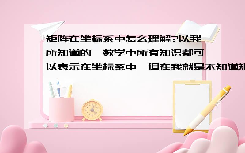 矩阵在坐标系中怎么理解?以我所知道的,数学中所有知识都可以表示在坐标系中,但在我就是不知道矩阵在坐标系中表示什么?请数学高手用直白的语言帮我理解!