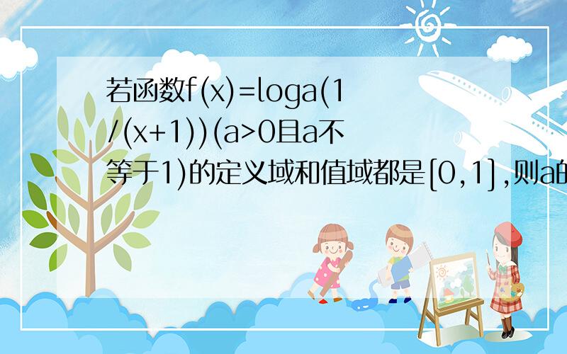 若函数f(x)=loga(1/(x+1))(a>0且a不等于1)的定义域和值域都是[0,1],则a的值是：A.2/3B.√2C.2/√2D.2