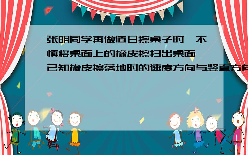 张明同学再做值日擦桌子时,不慎将桌面上的橡皮擦扫出桌面,已知橡皮擦落地时的速度方向与竖直方向的夹角为β.若不计空气阻力,取地面处为重力势能参考平面,抛出时物体的动能和它的重力