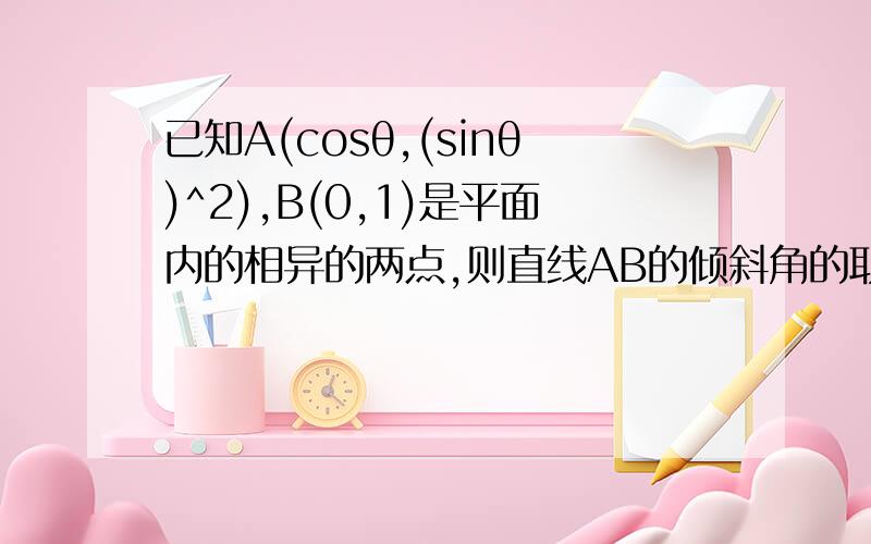 已知A(cosθ,(sinθ)^2),B(0,1)是平面内的相异的两点,则直线AB的倾斜角的取值范围快