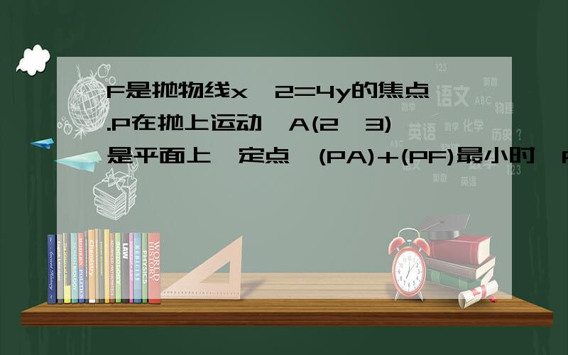 F是抛物线x^2=4y的焦点.P在抛上运动,A(2,3)是平面上一定点,(PA)+(PF)最小时,P的坐标?