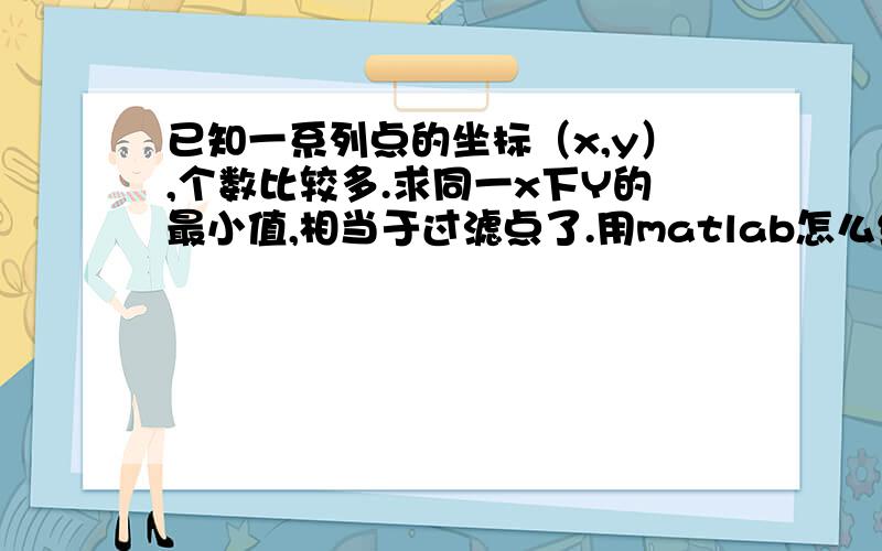 已知一系列点的坐标（x,y）,个数比较多.求同一x下Y的最小值,相当于过滤点了.用matlab怎么编程同一x对应多个y,差不多有几千个点.其实是一个曲线,想取下凸的面