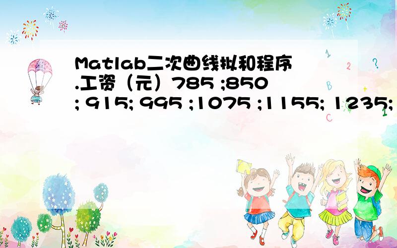 Matlab二次曲线拟和程序.工资（元）785 ;850; 915; 995 ;1075 ;1155; 1235; 1395; 1475; 1555; 1635; 1715; 1795; 1875时间（月）1.2;1.6;1.9.2.3;3.0;3.2;3.84.6 ;5.6 ;6.9 ;7.5 ;7.9 ;8.4 ;9.2;虽然分不多,虽然我已经用上了全部…