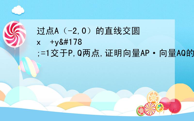 过点A（-2,0）的直线交圆x²+y²=1交于P,Q两点,证明向量AP·向量AQ的值为3 求证明