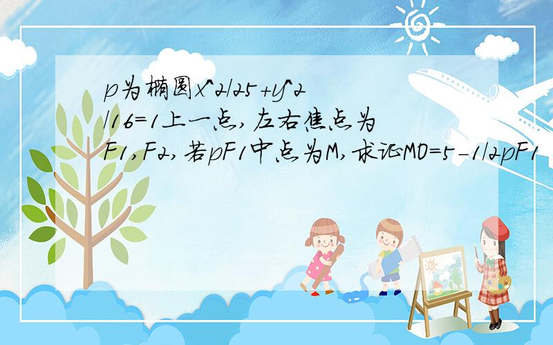 p为椭圆x^2/25+y^2/16=1上一点,左右焦点为F1,F2,若pF1中点为M,求证MO=5-1/2pF1