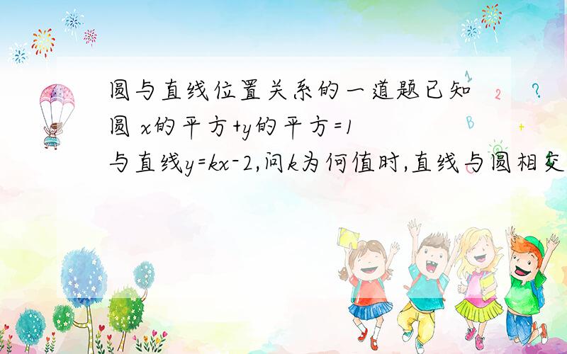 圆与直线位置关系的一道题已知圆 x的平方+y的平方=1 与直线y=kx-2,问k为何值时,直线与圆相交相切相离?能不能再详细一些