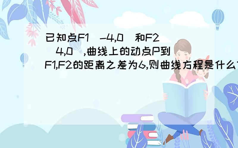 已知点F1（-4,0）和F2（4,0）,曲线上的动点P到F1,F2的距离之差为6,则曲线方程是什么?