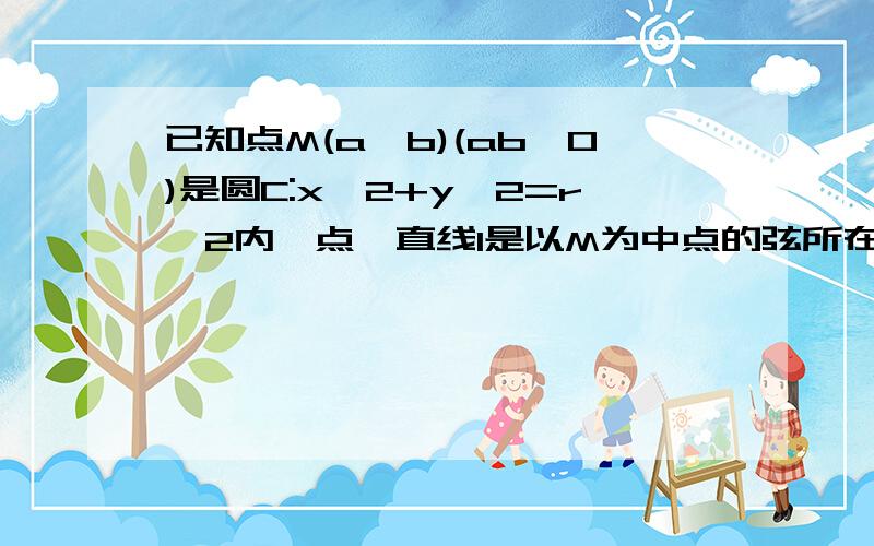 已知点M(a,b)(ab≠0)是圆C:x^2+y^2=r^2内一点,直线l是以M为中点的弦所在的直线,直线m的方程为ax+by=r^2,那我想问一下,由ax+by=r^2,不是可知M点在圆上吗,为什么题目说M是圆C内的一点?还有答案是：l‖m,