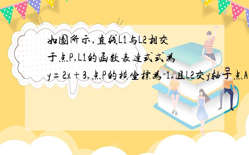 如图所示,直线L1与L2相交于点P,L1的函数表达式式为y=2x+3,点P的横坐标为-1,且L2交y轴于点A（0,-1）,求直线L2的函数解析式.