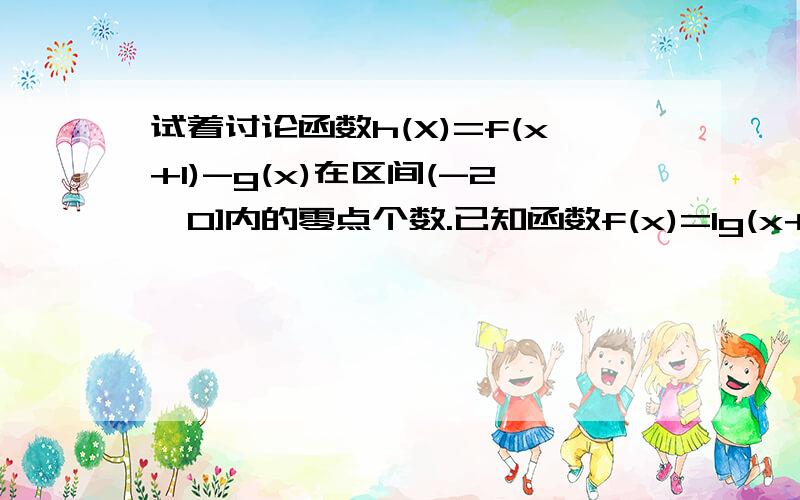 试着讨论函数h(X)=f(x+1)-g(x)在区间(-2,0]内的零点个数.已知函数f(x)=lg(x+1)1.若g(x)是偶函数,且满足g(x)=g(x+2),当0≤x≤1时,有g(x)=f(x),求函数y=g(x)(x属于[-2,0]的解析式；2.在（1）条件下,试讨论函数h(x)=