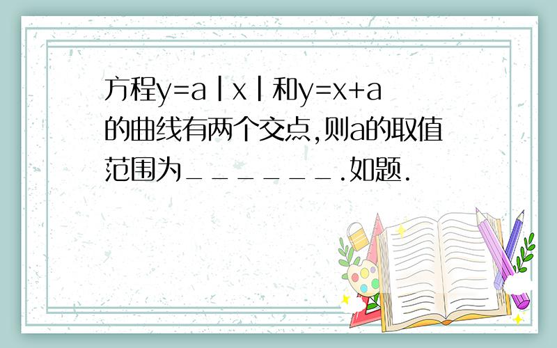 方程y=a|x|和y=x+a的曲线有两个交点,则a的取值范围为______.如题.