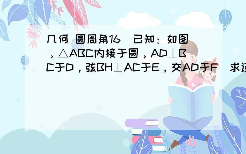 几何 圆周角16．已知：如图，△ABC内接于圆，AD⊥BC于D，弦BH⊥AC于E，交AD于F．求证：FE=EH．