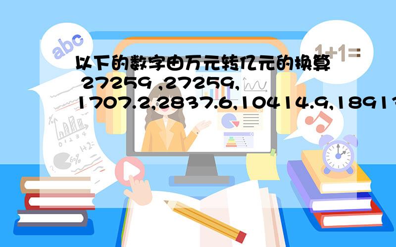 以下的数字由万元转亿元的换算 27259 ,27259,1707.2,2837.6,10414.9,18913.8,全部由万元转亿元!