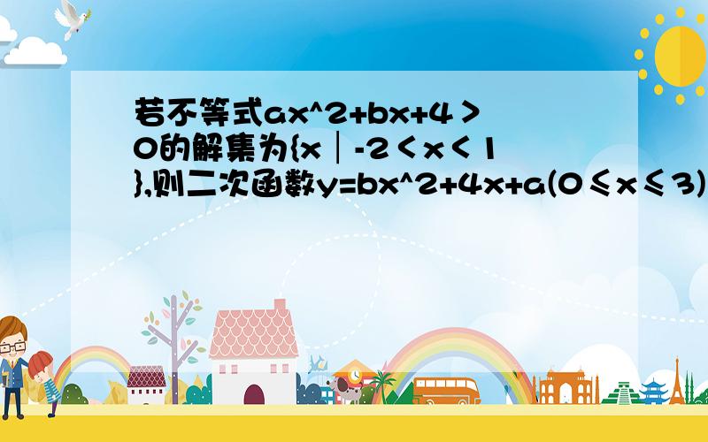 若不等式ax^2+bx+4＞0的解集为{x│-2＜x＜1},则二次函数y=bx^2+4x+a(0≤x≤3)的值域是______.