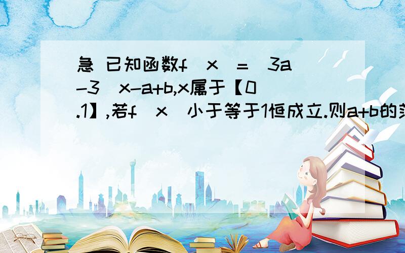 急 已知函数f（x）=（3a-3)x-a+b,x属于【0.1】,若f(x)小于等于1恒成立.则a+b的范围