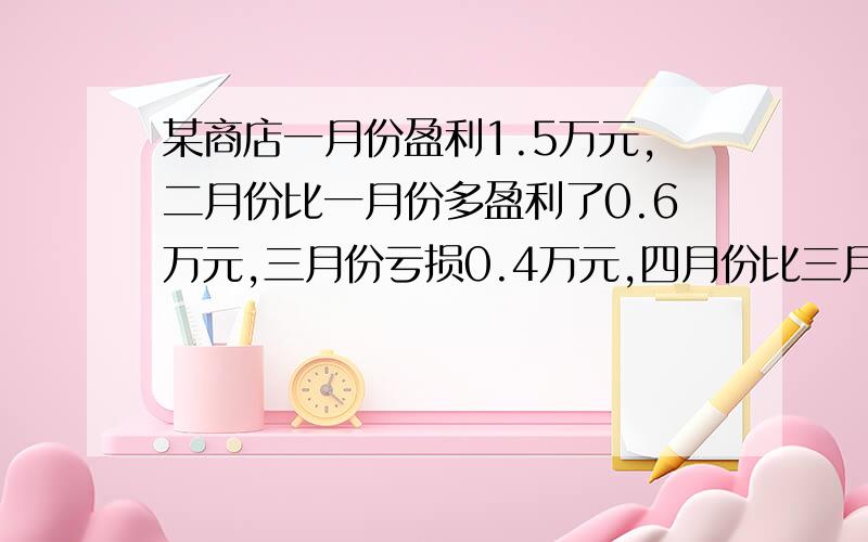 某商店一月份盈利1.5万元,二月份比一月份多盈利了0.6万元,三月份亏损0.4万元,四月份比三月份多亏损0.2万元五月份盈利达到1.3万元.试算该商店前5个月的盈亏情况就半个小时的时间,求求你们