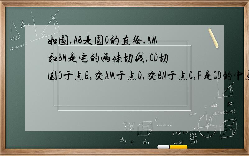 如图,AB是圆O的直径,AM和BN是它的两条切线,CD切圆O于点E,交AM于点D,交BN于点C,F是CD的中点,连接OF.(3)连接AE、OC分别交OD、BE于G、H,连接GH,若OD=6,OC=8,求GH的长