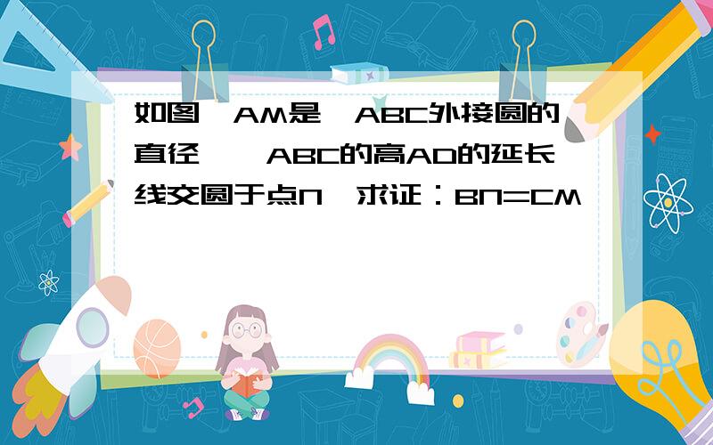 如图,AM是△ABC外接圆的直径,△ABC的高AD的延长线交圆于点N,求证：BN=CM