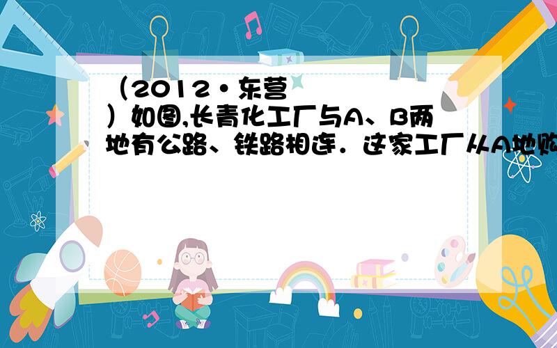 （2012•东营）如图,长青化工厂与A、B两地有公路、铁路相连．这家工厂从A地购买一批每吨1000元的原料运回工厂,制成每吨8000元的产品运到B地．已知公路运价为1.5元/（吨•千米）,铁路