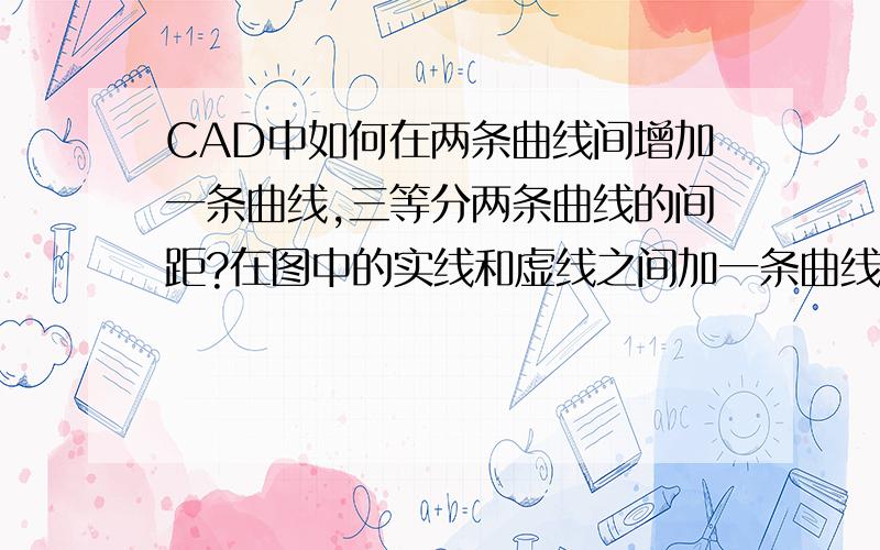 CAD中如何在两条曲线间增加一条曲线,三等分两条曲线的间距?在图中的实线和虚线之间加一条曲线,到实线的竖直距离是到虚线竖直距离的两倍,相当于三等分两条曲线的竖直距离.（画若干竖