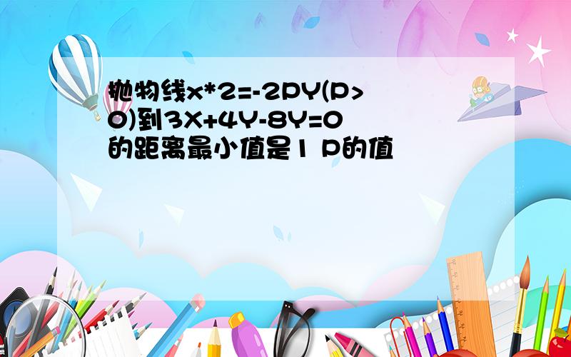 抛物线x*2=-2PY(P>0)到3X+4Y-8Y=0 的距离最小值是1 P的值