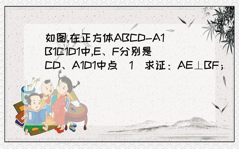 如图,在正方体ABCD-A1B1C1D1中,E、F分别是CD、A1D1中点（1）求证：AE⊥BF；（2）求证：AB1⊥BF；（3）棱CC1上是否存在点P,使BF⊥平面AEP,若存在,确定点P位置；若不存在,说明理由．