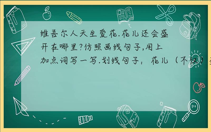 维吾尔人天生爱花.花儿还会盛开在哪里?仿照画线句子,用上加点词写一写.划线句子：花儿（不仅）盛开在南疆的沙土里,（还）盛开在维吾尔人的门框边、房梁顶、墙壁的挂毯上.括号里是加