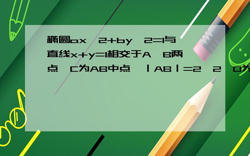 椭圆ax^2+by^2=1与直线x+y=1相交于A,B两点,C为AB中点,｜AB｜=2√2,O为坐标原点,OC的斜率为√2/2求椭圆方程.需要清晰的解题步骤.不是求a.b 不要复制啊.百度知道有两个版本.需要正确的方程