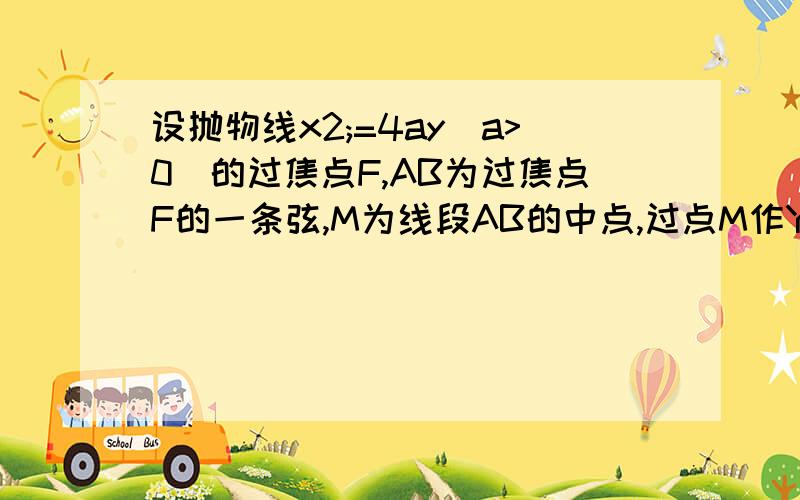 设抛物线x2;=4ay(a>0)的过焦点F,AB为过焦点F的一条弦,M为线段AB的中点,过点M作Y轴的平行线交抛物于p点.求证PM=PF.