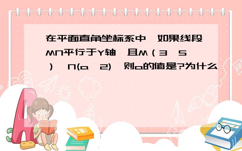 在平面直角坐标系中,如果线段MN平行于Y轴,且M（3,5）,N(a,2),则a的值是?为什么