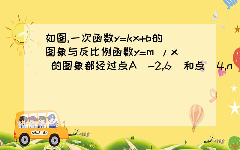 如图,一次函数y=kx+b的图象与反比例函数y=m /x 的图象都经过点A（-2,6）和点（4,n)直接写出不等式kx+b≤ mx的解集．这个解集是怎样看出来的