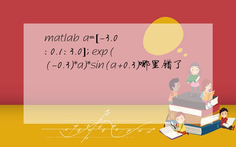 matlab a=[-3.0:0.1:3.0];exp((-0.3)*a)*sin(a+0.3)哪里错了