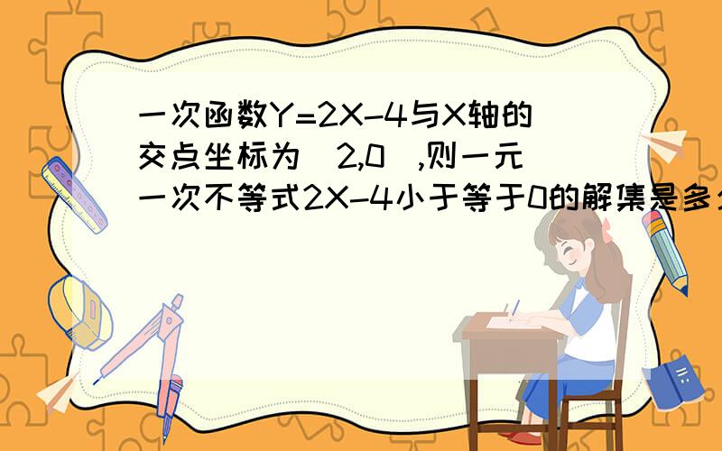 一次函数Y=2X-4与X轴的交点坐标为(2,0),则一元一次不等式2X-4小于等于0的解集是多少 说出原因