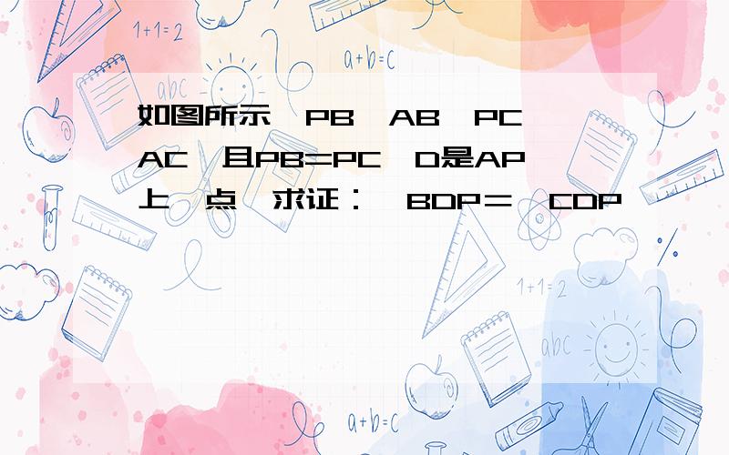 如图所示,PB⊥AB,PC⊥AC,且PB=PC,D是AP上一点,求证：∠BDP＝∠CDP