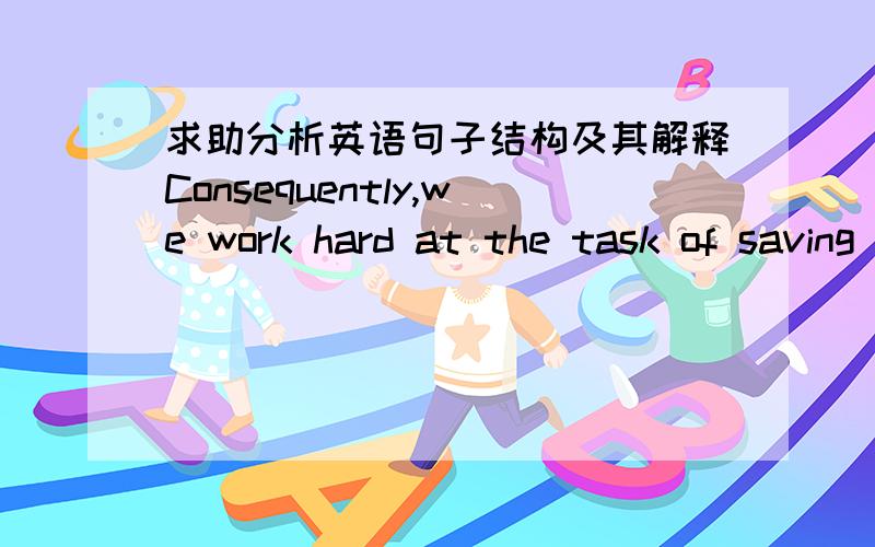 求助分析英语句子结构及其解释Consequently,we work hard at the task of saving time.We produce a steady flow of labor-saving devices; we communicate rapidly through faxes,phone calls or emails rather than through personal contacts,which th