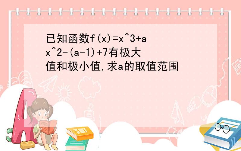 已知函数f(x)=x^3+ax^2-(a-1)+7有极大值和极小值,求a的取值范围