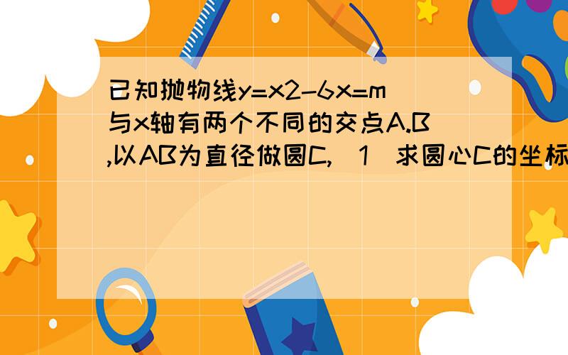 已知抛物线y=x2-6x=m与x轴有两个不同的交点A.B,以AB为直径做圆C,(1)求圆心C的坐标.(2)是否存在实数m,使抛物线的顶点在圆C上?若存在,求m的值,若不存在,说明理由.